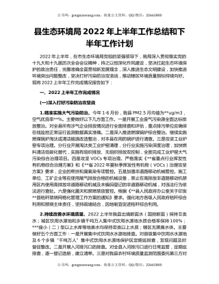 县生态环境局2022年上半年工作总结和下半年工作计划