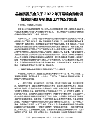 县监察委员会关于2022年开展粮食购销领域腐败问题专项整治工作情况的报告