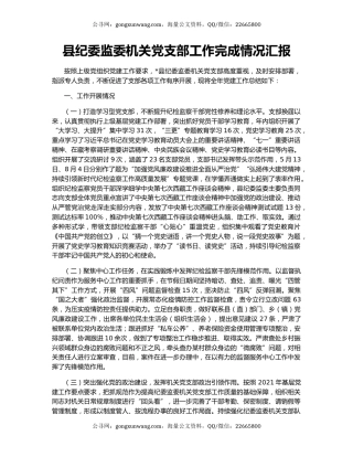 县纪委监委机关党支部工作完成情况汇报