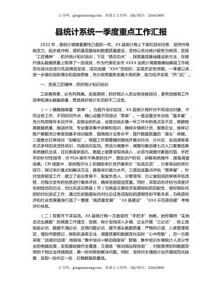 县统计系统一季度重点工作汇报