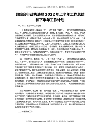 县综合行政执法局2022年上半年工作总结和下半年工作计划