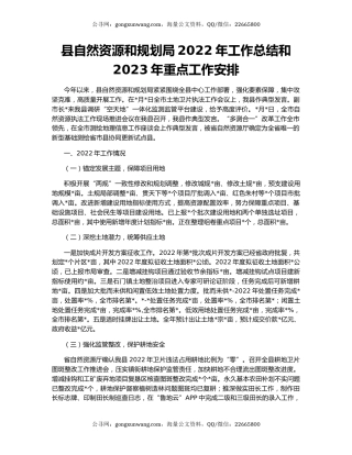 县自然资源和规划局2022年工作总结和2023年重点工作安排