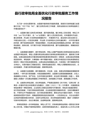 县行政审批局全面优化行政审批服务工作情况报告