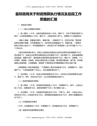 县财政局关于财政预算执行情况及后段工作思路的汇报