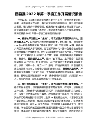 团县委2022年第一季度工作开展情况报告
