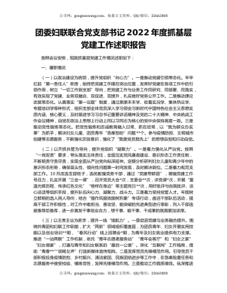团委妇联联合党支部书记2022年度抓基层党建工作述职报告