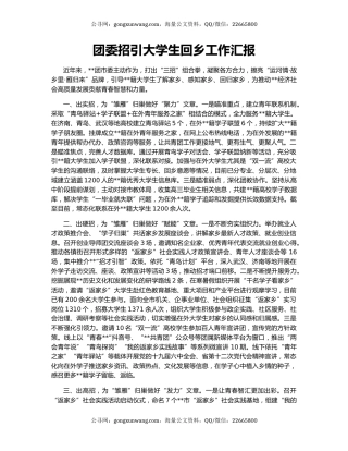 团委招引大学生回乡工作汇报