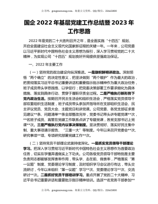 国企2022年基层党建工作总结暨2023年工作思路