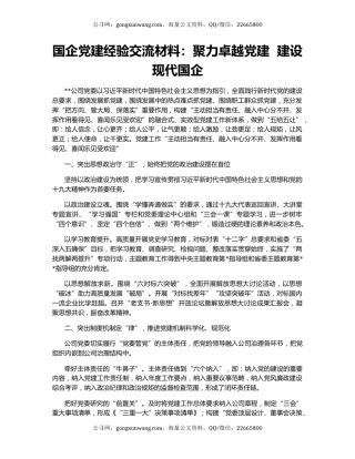 国企党建经验交流材料：聚力卓越党建  建设现代国企