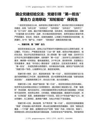 国企党建经验交流：党建引领“第一担当”聚合力 企地联动“双轮驱动”保民生