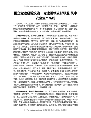 国企党建经验交流：党建引领支部联盟 筑牢安全生产防线