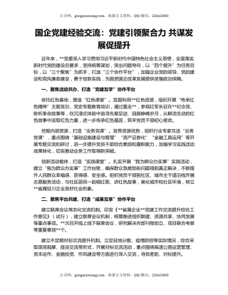 国企党建经验交流：党建引领聚合力 共谋发展促提升