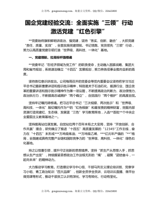 国企党建经验交流：全面实施“三领”行动 激活党建“红色引擎”