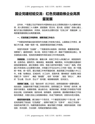 国企党建经验交流：红色党建助推企业高质量发展