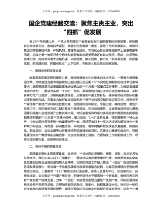 国企党建经验交流：聚焦主责主业，突出“四抓”促发展