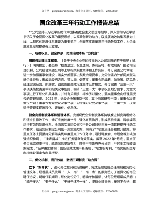 国企改革三年行动工作报告总结