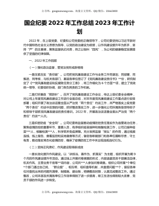 国企纪委2022年工作总结2023年工作计划