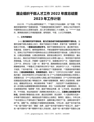 国企组织干部人才工作2022年度总结暨2023年工作计划