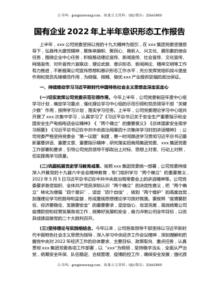 国有企业2022年上半年意识形态工作报告
