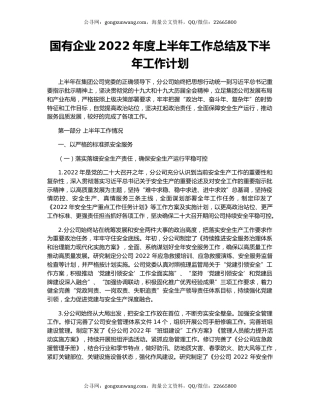 国有企业2022年度上半年工作总结及下半年工作计划