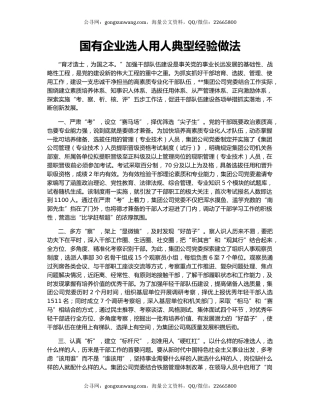 国有企业选人用人典型经验做法