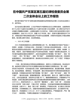 在中国共产党某区第五届纪律检查委员会第二次全体会议上的工作报告