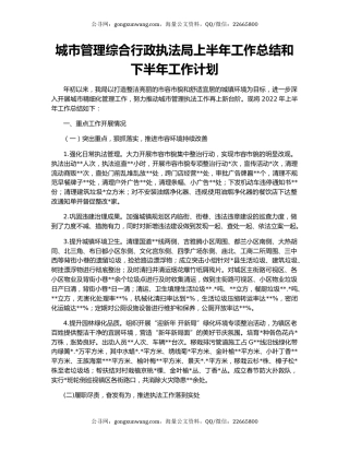 城市管理综合行政执法局上半年工作总结和下半年工作计划