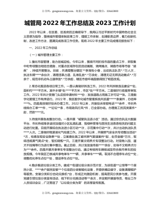 城管局2022年工作总结及2023工作计划