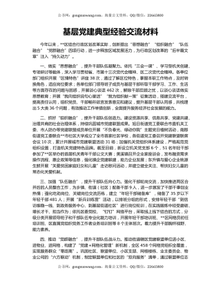 基层党建典型经验交流材料