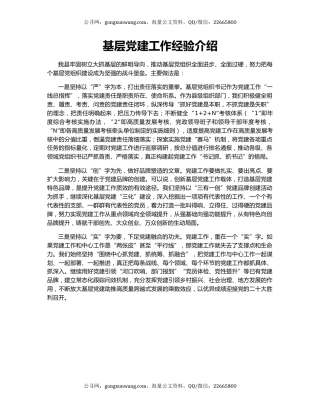 基层党建工作经验介绍
