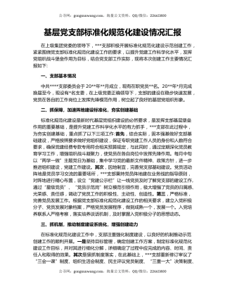 基层党支部标准化规范化建设情况汇报