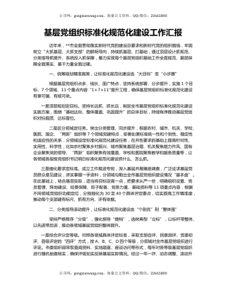 基层党组织标准化规范化建设工作汇报