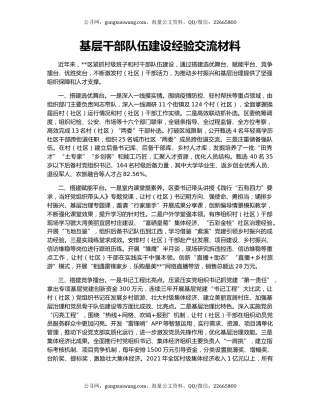 基层干部队伍建设经验交流材料