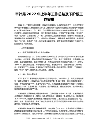 审计局2022年上半年工作总结及下阶段工作安排