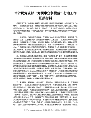 审计局党支部“为民惠企争模范”行动工作汇报材料