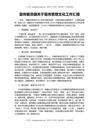 宣传委员镇关于宣传思想文化工作汇报