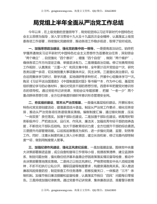 局党组上半年全面从严治党工作总结