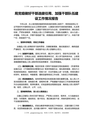 局党组做好干部选拔任用、加强干部队伍建设工作情况报告
