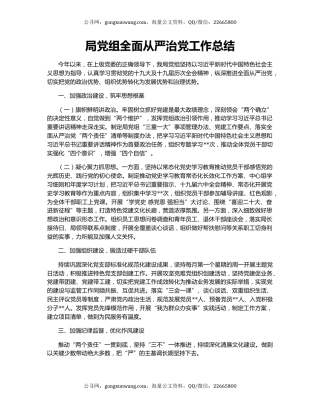 局党组全面从严治党工作总结