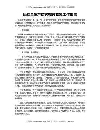 局安全生产防灾减灾救灾工作报告