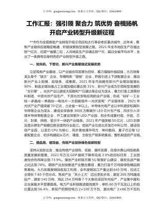 工作汇报：强引领 聚合力 筑优势 奋楫扬帆开启产业转型升级新征程