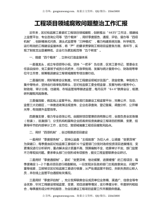 工程项目领域腐败问题整治工作汇报