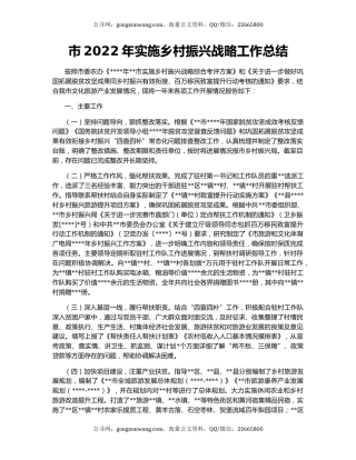 市2022年实施乡村振兴战略工作总结