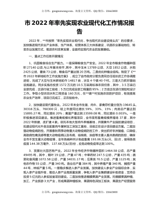 市2022年率先实现农业现代化工作情况报告