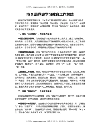 市X局党史学习教育工作总结