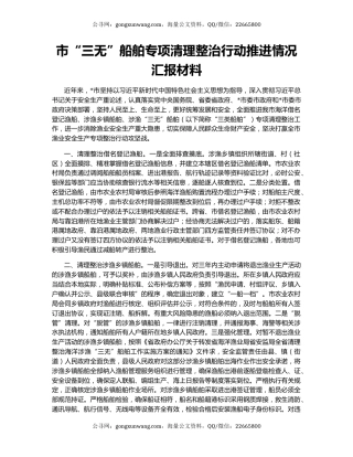 市“三无”船舶专项清理整治行动推进情况汇报材料