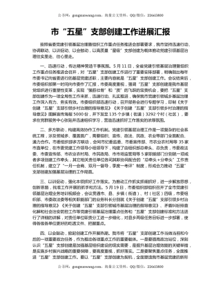 市“五星”支部创建工作进展汇报