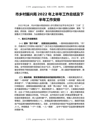 市乡村振兴局2022年上半年工作总结及下半年工作安排