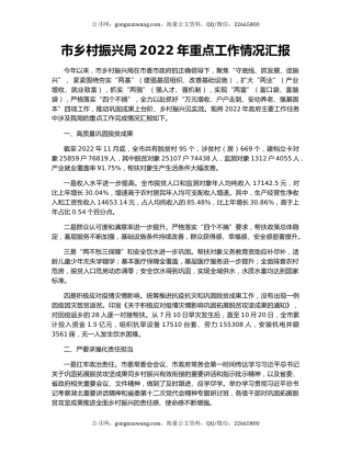 市乡村振兴局2022年重点工作情况汇报