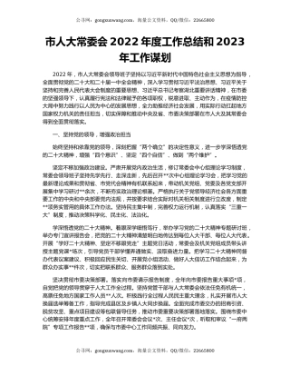 市人大常委会2022年度工作总结和2023年工作谋划
